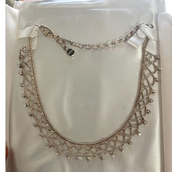 EUC Givenchy G Logo Mesh Rhinestone Choker Y2k 2000s Era Bridal Collar Silver - Picture 2 of 10